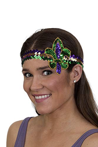 Jacobson Hat Company Unisex-Adult's Mardi Gras Fluer Di Lis Headband, Purple, Adjustable