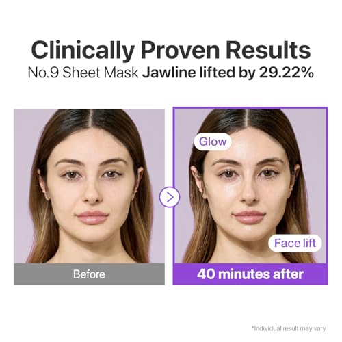 numbuzin No.9+ NAD+ BIO Lifting Full Face Mask, Peptide & Collagen Two-Piece Firming Mask for a Smooth, Defined-Looking Skin Finish, 4 Sheets + Lifting Band