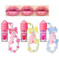 3 Colors Glimmer Tinted Lip Gloss Set, Shimmer Glossy Moisturizing Liquid Lipstick, Lip Make-Up for Girls and Women Party Gift With Bowknot Keychain Design