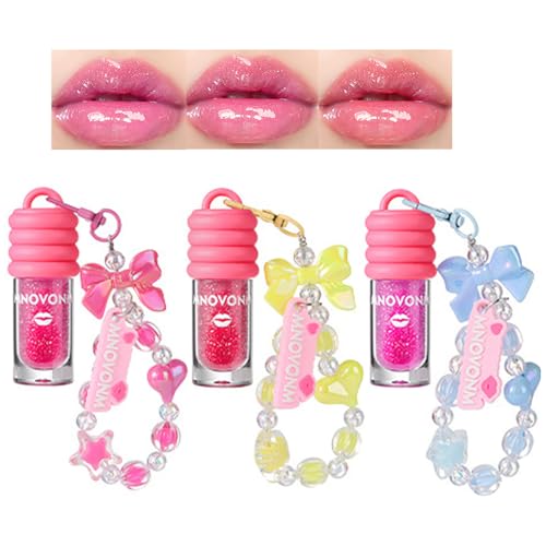 3 Colors Glimmer Tinted Lip Gloss Set with Keychain
