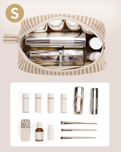 Narwey Small Makeup Bag with Multiple Compartments - Brown Stripe