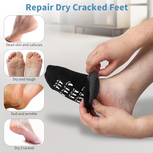 Men's Silicone Moisturizing Socks for Dry Cracked Feet - 2 Pairs (US 9.5-12)