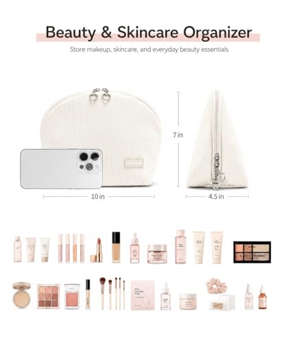 EPEDAL24 Off-white Travel Makeup Bag with Magnetic Fold-Down Shell Shape
