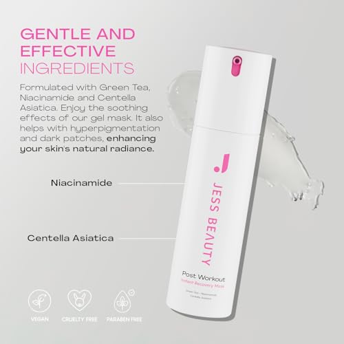 JESS BEAUTY | Post Workout Face Moisturizer Gel Mask with Niacinamide & Centella Asiatica | Skin Care Revitalizing 1.7 fl oz