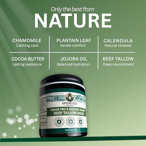 Organic Beef Tallow for Skin ? Whipped Tallow Balm for Skin Face and Body with Jojoba Oil and Cocoa Butter ? Unscented and Herb-Infused ? Large Size 2.5fl Oz Net Wt