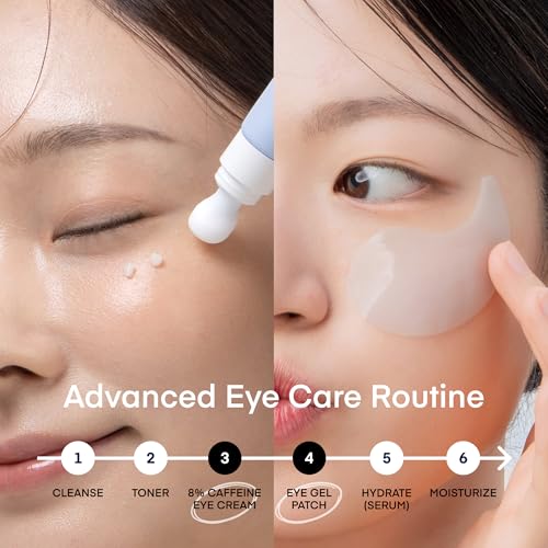 TEREZ & HONOR Under Eye Patches for Dark Circles with 8% Caffeine Eye Cream - Eye Care 2 Step Kit, Dermatologist Tested Korean Skincare Formula, 60 Pcs + 20mL