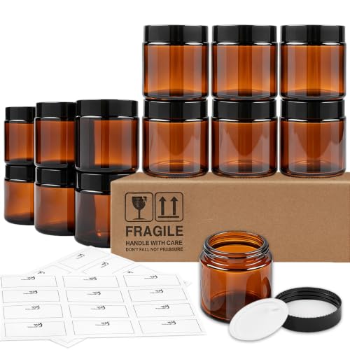 TUZAZO Amber Glass Jars 4oz with Black Screw & White Inner Lids - Brown Variant