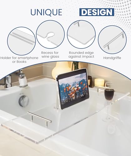 Acrylic Bathtub Tray with Wine Glass & Book Holder - 31.5"