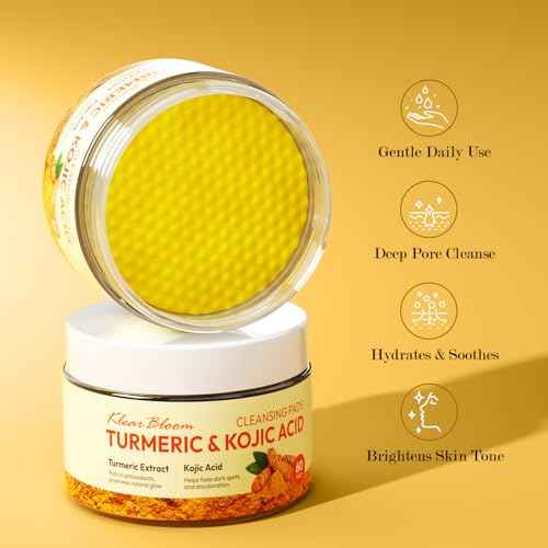 Turmeric Kojic Acid Cleansing Pads ? Gentle Exfoliating Face Pads for Radiant & Healthy-Looking Skin ? 60 Count