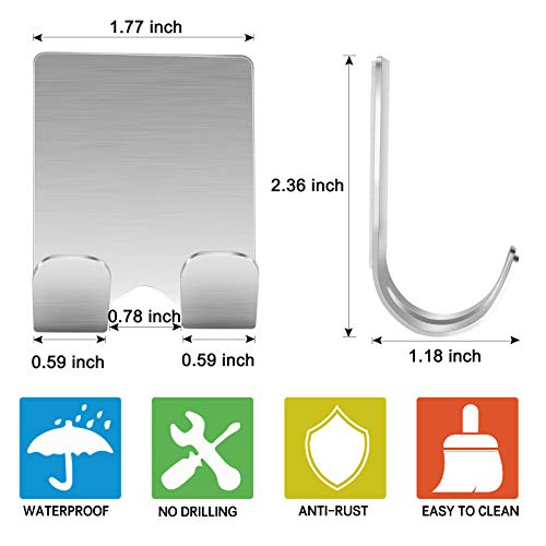 Self Adhesive Stainless Steel Hooks 2 Pack - Razor & Towel Holder