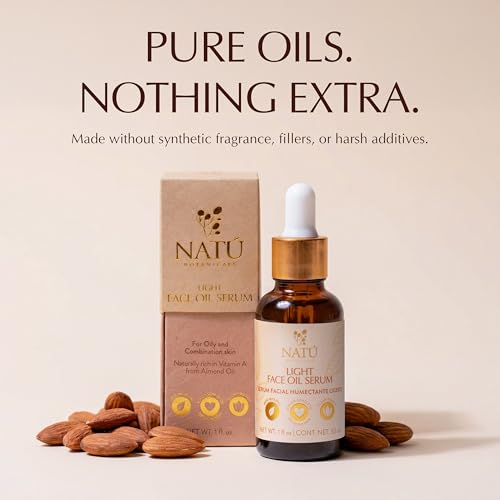 NAT? BOTANICALS Light Face Oil Serum for Oily & Combination Skin - Vitamin A from Sweet Almond & Lightweight Botanical Blend with Tea Tree Oil - Fast Absorbing, Hydrating & Naturally Aromatic - 1fl oz