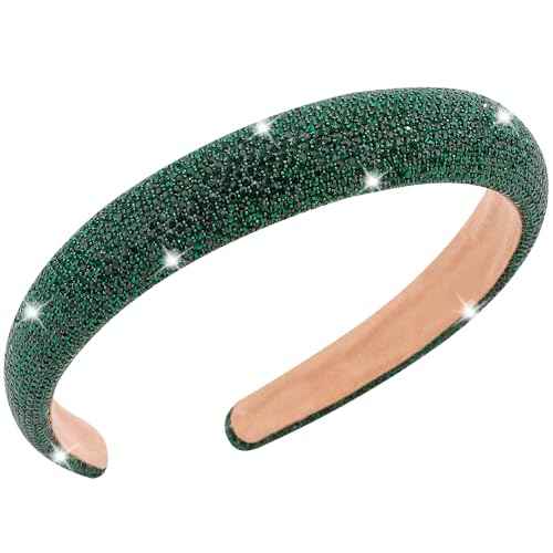 AHONEY Green Rhinestone Headband for Women Girls, Crystal Headband Green Headpiece Wide Head Band for Women's Hair Christmas Gifts Hair Accessories
