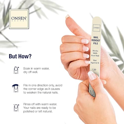 Onsen Japanese Nail Shape & Shine KIT 1.0, A 3-Way Nail Buffer Block and Professional Nail File 120/180 Grit-6 Pack for Natural and Acrylic Nails. Super Value Bundle, Shape and Shine Series