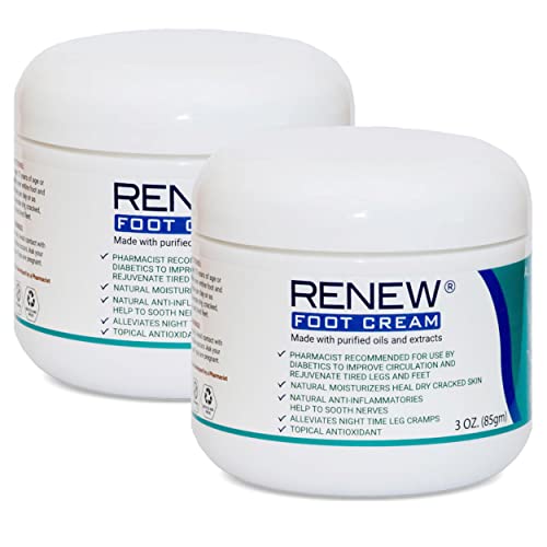 KPW Laboratories Renew Foot Cream for Dry Cracked Heels 2-Pack All-Natural Foot Care for Women & Men, Revitalizing Diabetic Foot Cream, Hydrating Foot Lotion for Dry Feet - Promotes Better Circulation