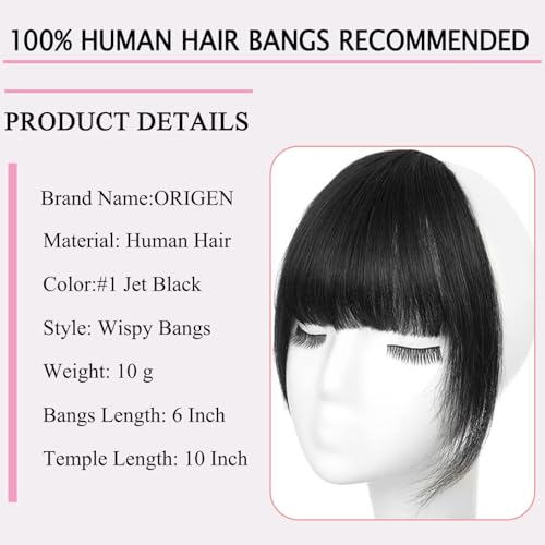 Clip In Bangs Real Human Hair - Jet Black Wispy Fringe