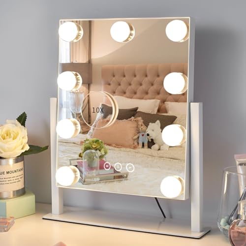 Kotdning Lighted Vanity Mirror with 10x Magnification & 9 Dimmable Bulbs
