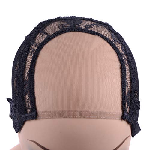 YANTAISIYU 4X4 Inch U Part Swiss Lace Wig Cap for Making Wigs with Adjustable Straps on the Back Glueless Hairnets (Black M)