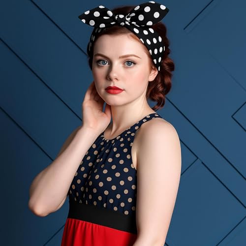 Hicarer Polka Dot Wired Headband with Bow – Adjustable Black Dots Hair Accessory
