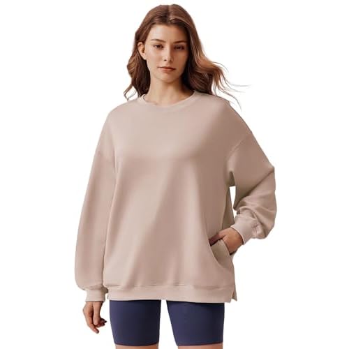 PINSPARK Sweatshirt for Women Oversized 2024 Fall Outfit Long Sleeve Y2K Pullover Top Crewneck Sweat Shirts with Side Pockets