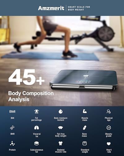 Amzmerit Dark Blue Smart Body Scale with Handle, Body Composition Analyzer