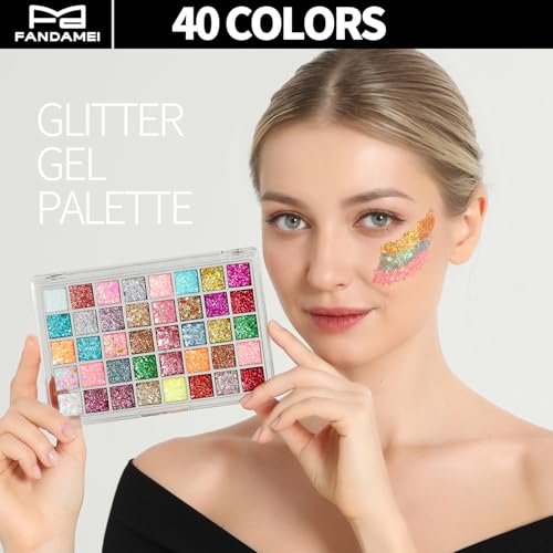 40 Colors Face Glitter Gel Palette & Self Adhesive Gems Stickers