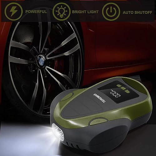 TEROMAS Tire Inflator Portable Air Compressor, 12V DC/110V AC Air Pump for Car Tires and Other Inflatables at Home, Digital Electric Tire Pump with Pressure Gauge(Green)