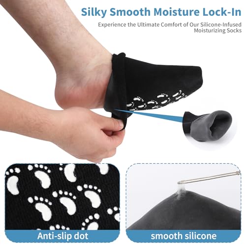 Men's Silicone Moisturizing Socks for Dry Cracked Feet - 2 Pairs (US 9.5-12)