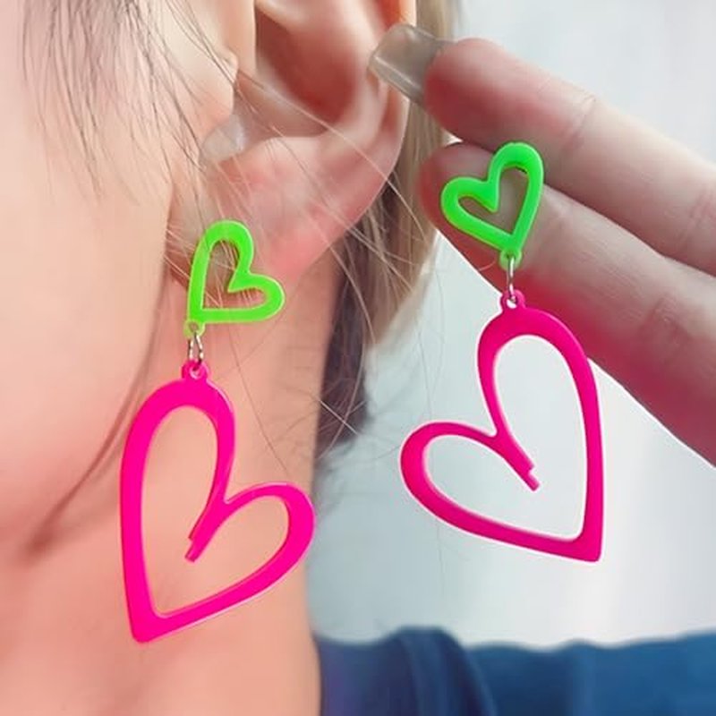 Neon Heart Earrings - 80s & 90s Acrylic Glow Party Jewelry