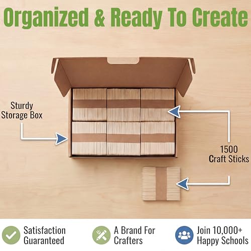 1500 Craft Sticks 4.5" Natural Wood Splinter-Free DIY