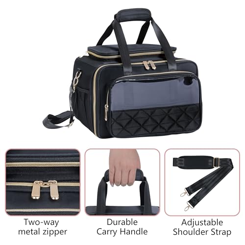 Nail Polish Organizer Holds 80 Bottles, with Two Removable Case, Portable Travel Nail Kit Storage Bag for Manicurist, Nail Art Enthusiasts,Black