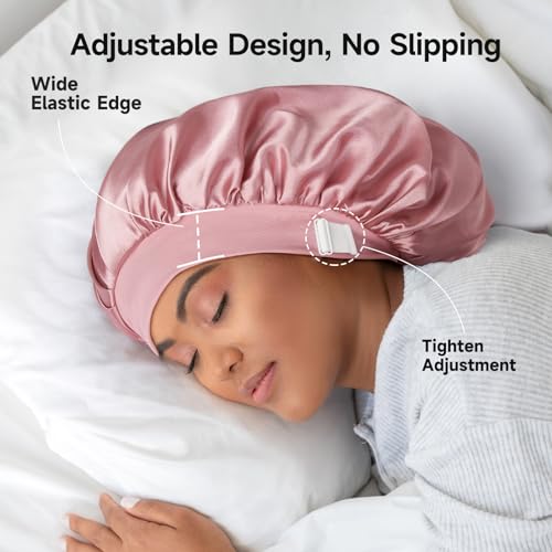 22 Momme Mulberry Silk Sleep Bonnet for Curly Hair - Pink