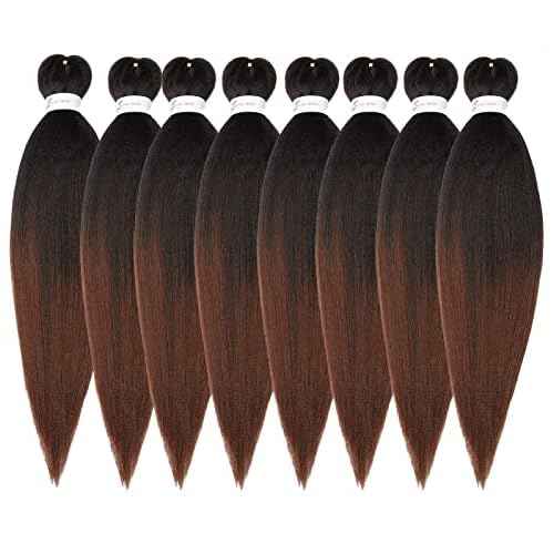 Ubeleco Pre Stretched Braiding Hair,14 Inch 8 Packs Ombre Braiding Hair Pre Stretched, Professional Yaki Synthetic Hot Water Setting, Easy To Install Hair for Braiding(14in,1B/30)