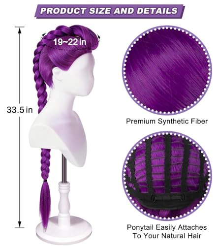 33.5" Purple Braided Wig for Kids with Adjustable Cap