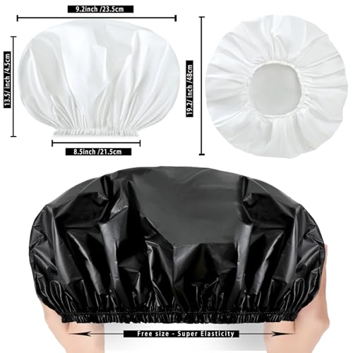 Super Jumbo Waterproof Shower Cap for Women - 2 Pack Black & White