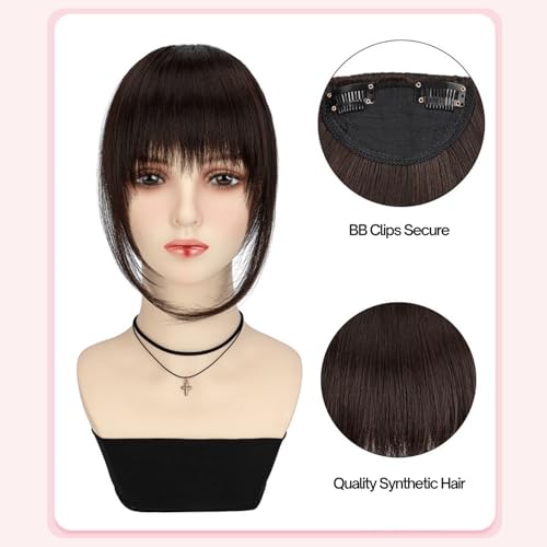 VAVANGA Clip-In French Bangs for Women - Long Wispy Fringe, Jet Black