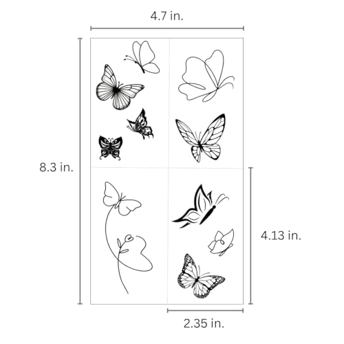 Butterfly Temporary Tattoos - Waterproof Black & White Fine Line