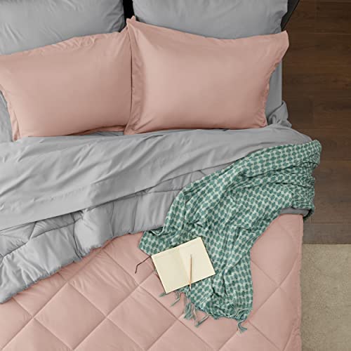 Bedsure Blush Pink Twin Comforter Set - 5 Pieces Reversible Twin Bed in a Bag, Extra Long Twin Bed Set with Comforters, Sheets, Pillowcase & Sham, Twin Bedding Sets for College