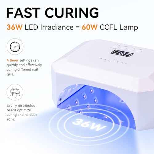 Makartt UV LED Nail Lamp: UV Light for Gel Nails Rechargeable Aurora 36W Gel Lamp with 4 Timers & Auto Sensor Professional Fast Curing Cordless Nail Light for Home Salon Manicure