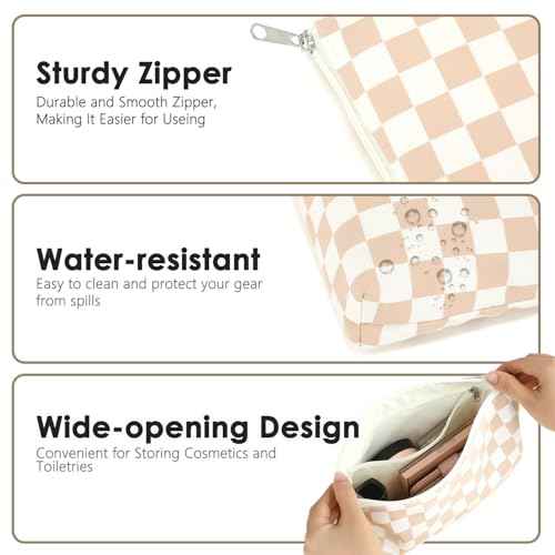Checkered Makeup Bag, Travel Cosmetic Bag Organizer Toiletry Bag Make Up Bags with Zipper & Compartments for Women Girls