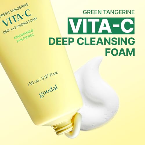 GOODAL Green Tangerine Vitamin C Cleansing Foam for Sensitive Skin | Gentle Formula for Deep Cleansing, Rich, Daily Foaming Face Wash, Non-Irritating, Clarifying, Moisturizing (5.07 fl oz)