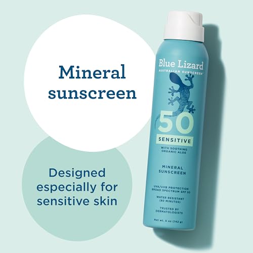 Blue Lizard Mineral Sunscreen Spray, SPF 50+ | Zinc Oxide Formula | Water-Resistant | Dermatologist-Recommended | 5 fl oz Pack of 2