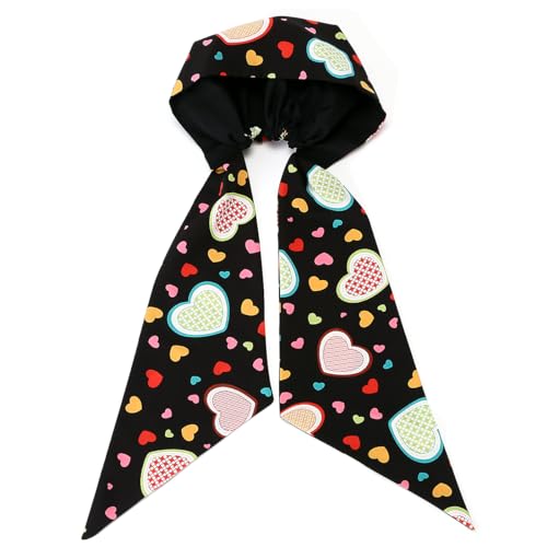 LONEEDY Print Bandana for Women Cotton Hair Scarf for Girls Elegant Headwear (Black-heart, One Size)