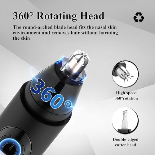 Nose Hair Trimmer for Mens and Women- 2025 Professional Painless Eyebrow & Facial Hair Trimmer for Men Women, Battery-Operated Trimmer with IPX7 Waterproof, Dual Edge Blades for Easy Cleansing Black