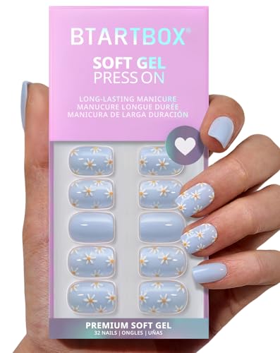 BTArtbox Press On Nails - Porch Sky Short Square 32Ct with 3D Flowers