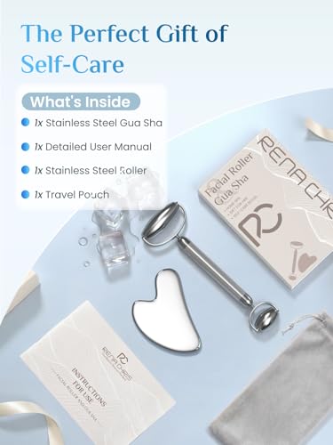 Rena Chris Stainless Steel Gua Sha & Face Roller Set