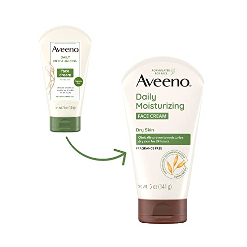 Aveeno Daily Moisturizing Face Cream with Prebiotic Oat for Sensitive Skin, Lightweight Hydrating Face Moisturizer for Dry Skin, Paraben-Free, Fragrance-Free, Dye-Free, 5 FL OZ