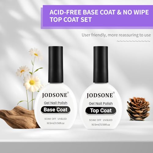 JODSONE Gel Nail Polish Top & Base Coat Set GN005 - Long Lasting Clear 16.5ml Duo - No Wipe UV Curing DIY Manicure Gift