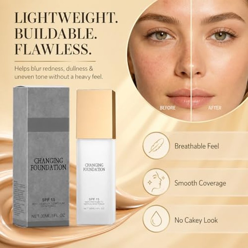 Color Changing Foundation with SPF 15 - Lightweight Hydrating Formula