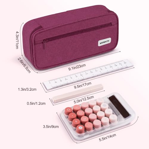 WEMATE Pencil Case, Big Capacity Pencil Pouch Stationery Pen Bag, Storage High Capacity Bag Pouch Holder Box Organizer, Marker Pen Case for Women & Men Purple Red