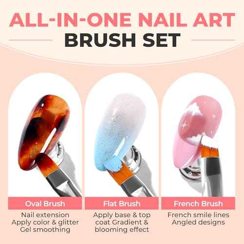 UNA GELLA Nail Art Brushes Set 6PCS Pink Color Double-ended Nail Design Dotting Tools Nail Art Gel Polish Brushes for Gel Polish Lines, Nail Drawing Pen DIY Nail Art Supplies
